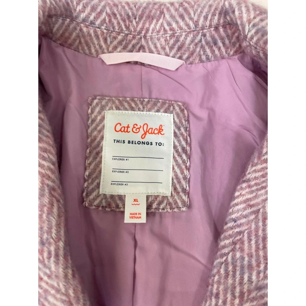 Cat & Jack Girls XL Mauve Herringbone Long Coat
